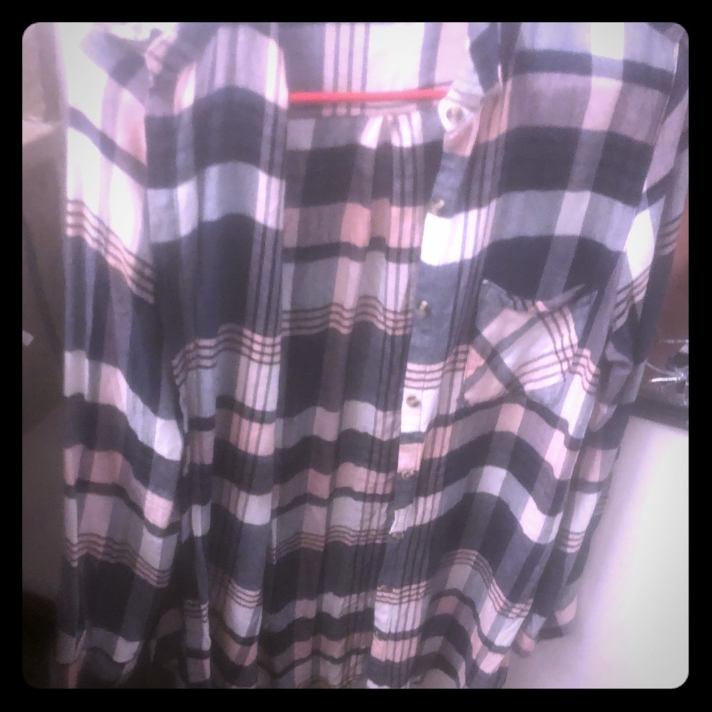 Plaid pink blue white flannel